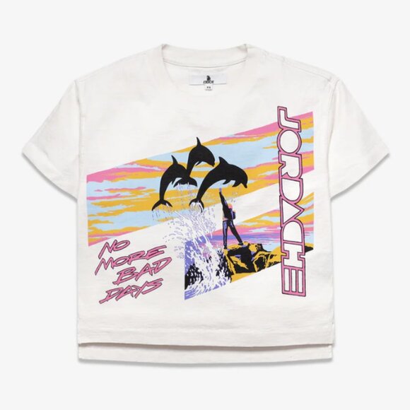 Jordache Vintage No More Bad Days Cropped Tee 80s retro neon dolphin t-shirt | S - Picture 3 of 15